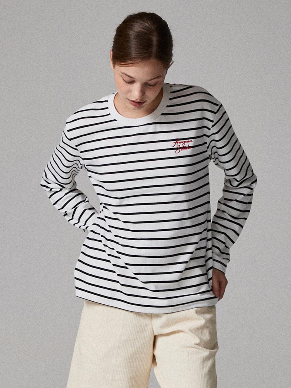 Awesomestudio Striped Long Sleeve T-Shirt White