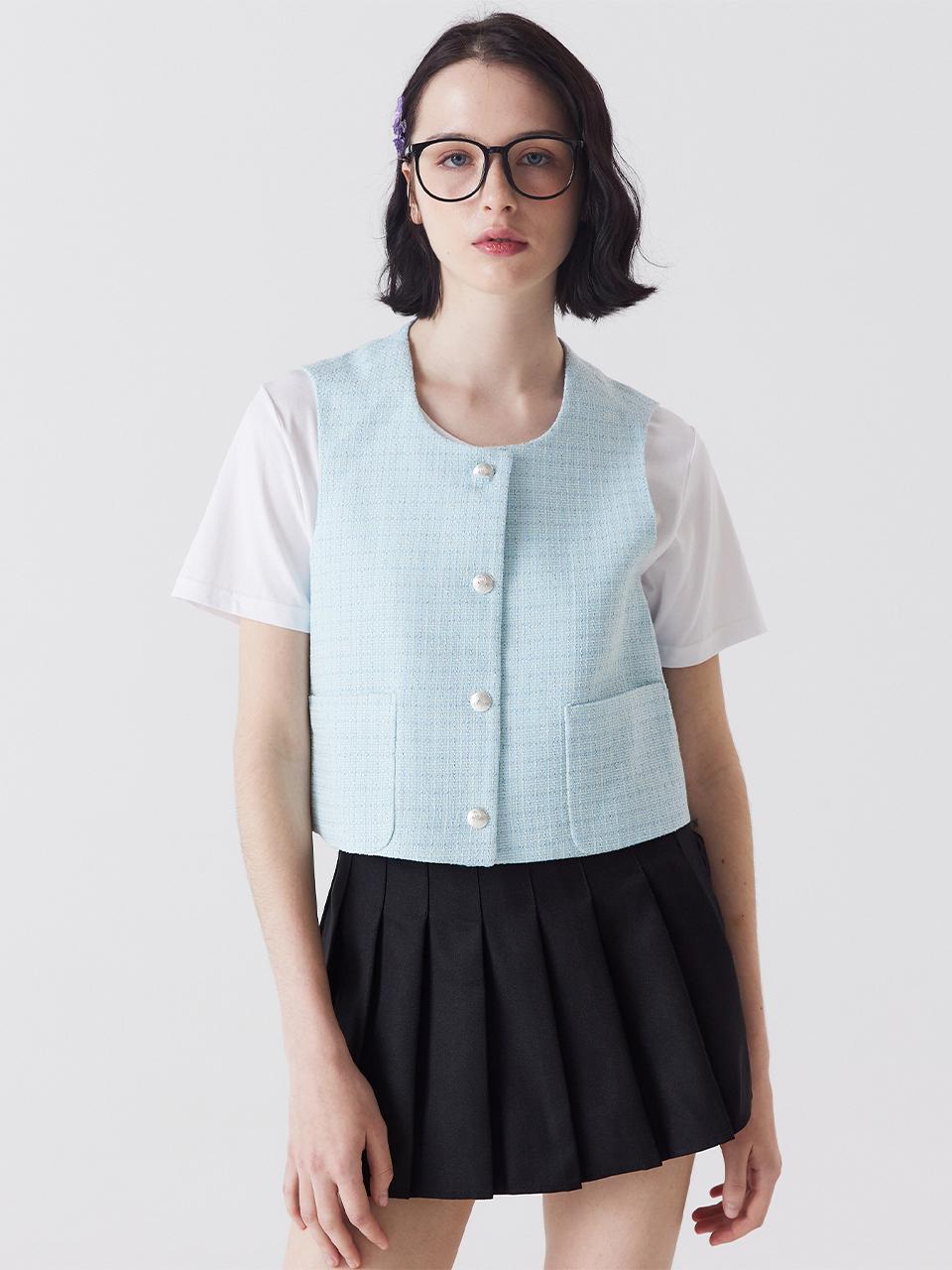 Awesomestudio U Neck Tweed Vest GREEN