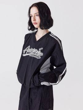 Awesomestudio V-neck Long-Sleeved Pullover Warm-up Black