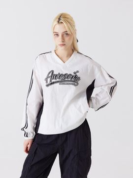 Awesomestudio V-neck Long-Sleeved Pullover Warm-Up White