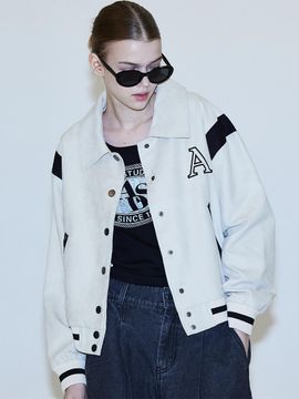 Awesomestudio Varsity Eco-Suede Jacket Light beige