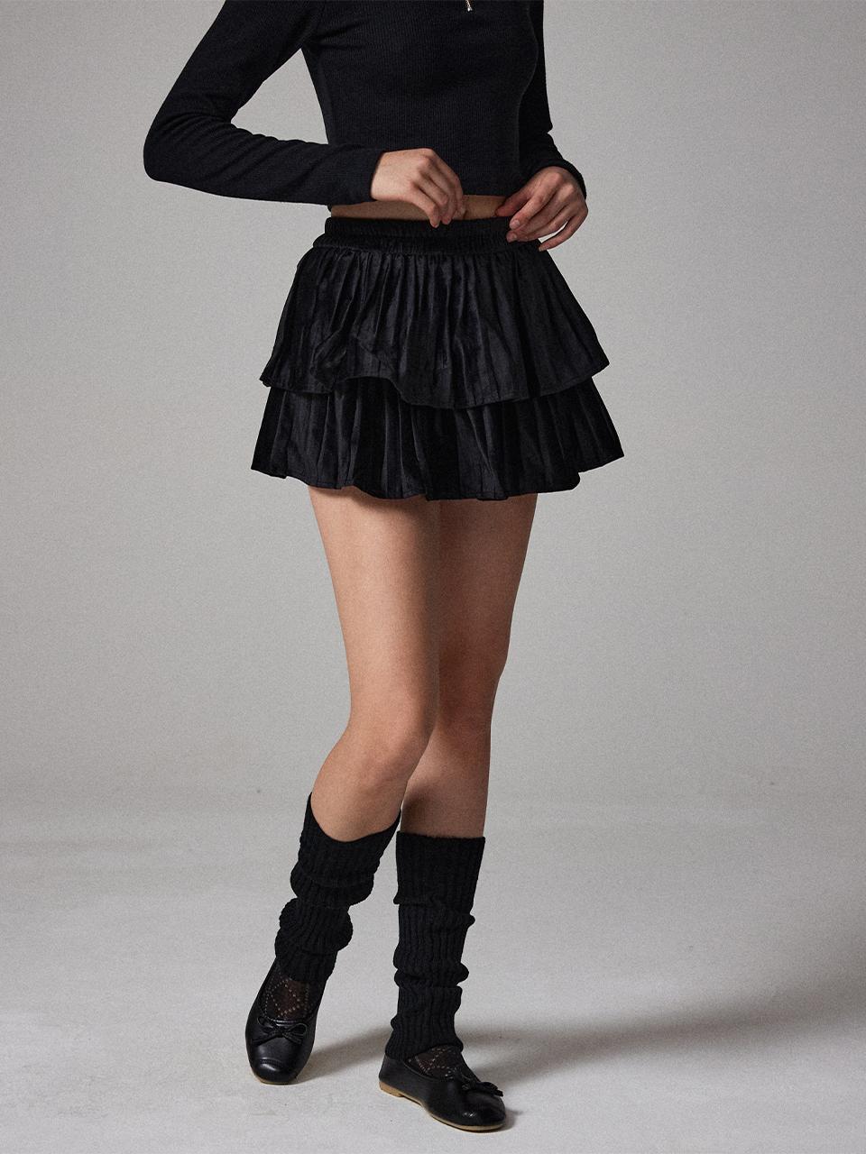 Awesomestudio velvet tiered skirt black