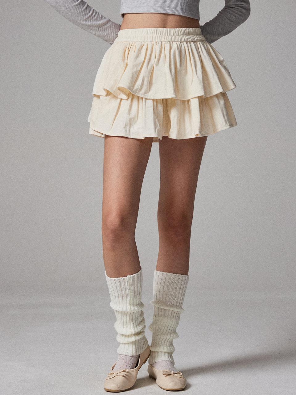 Awesomestudio velvet tiered skirt light beige