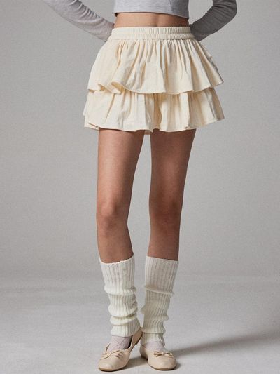 Awesomestudio velvet tiered skirt light beige