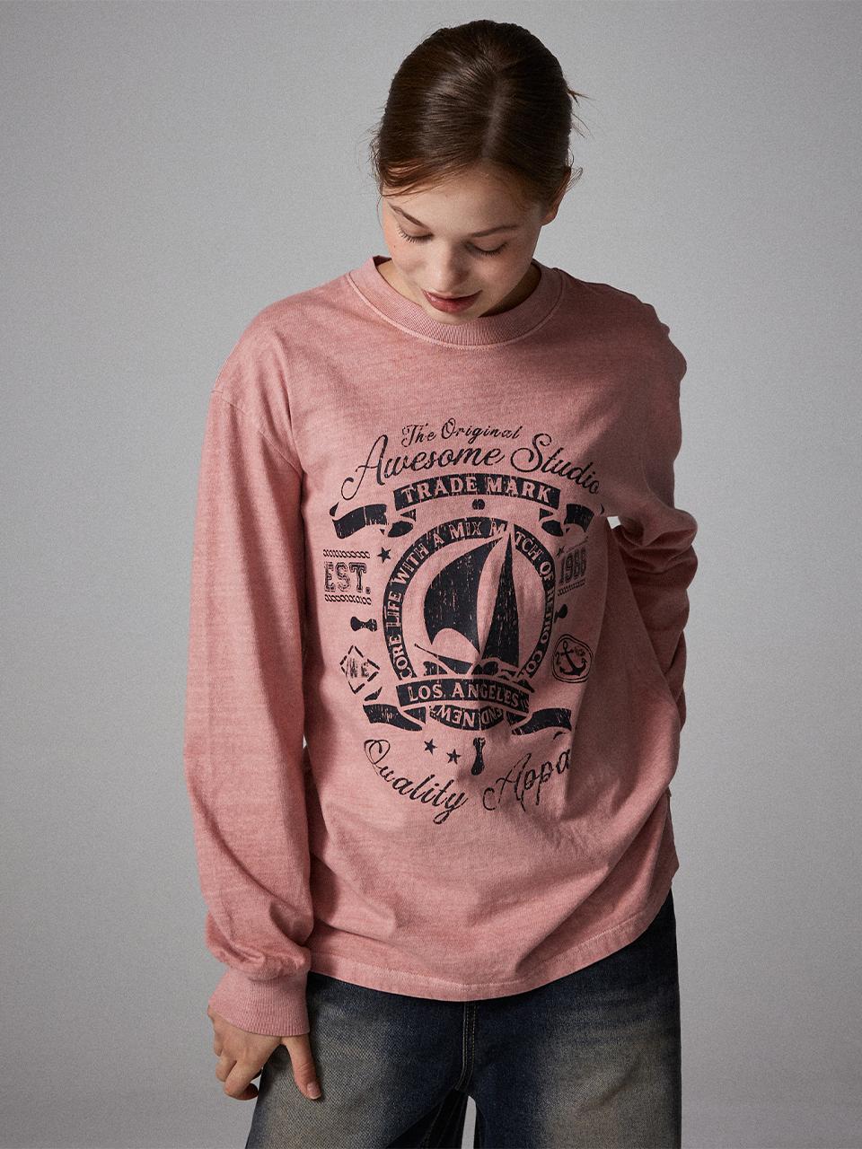 Awesomestudio Yacht Club Pigment Long Sleeve T-shirt Indigo Pink