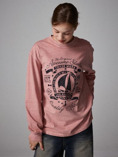 Awesomestudio Yacht Club Pigment Long Sleeve T-shirt Indigo Pink