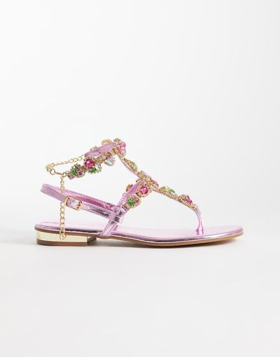 AZALEA WANG Azalea Marinella embellished flat sandals in pink