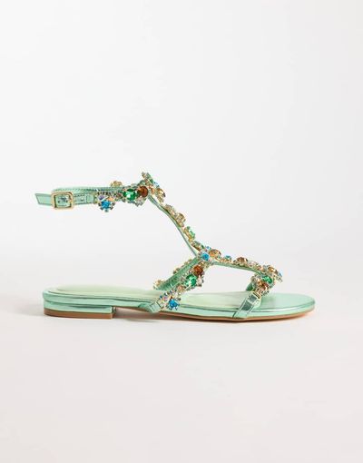 AZALEA WANG Azalea Sarita embellished flat sandals in aquamarine-Green