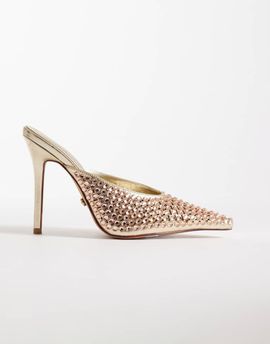 AZALEA WANG Azalea Wang Abrielle heeled mules in gold