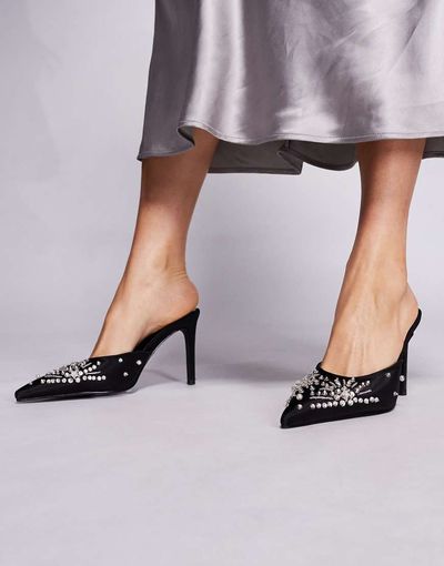 AZALEA WANG Azalea Wang Angelica embellished mule high heels in black