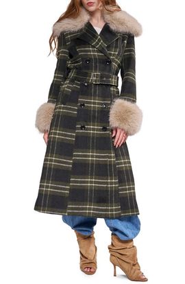 AZALEA WANG AZALEA WANG Avenna Plaid Faux Fur Trim Trench Coat