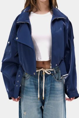 Azalea Wang Azalea Wang Babz Liquid Luxe Moto Jacket in Blue, Women's at Urban Outfitters