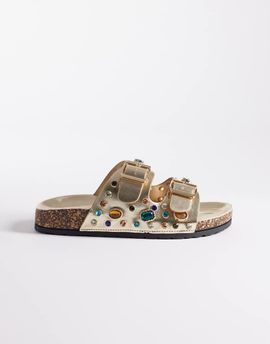 AZALEA WANG Azalea Wang Bayleaves embellished flat sandals in gold