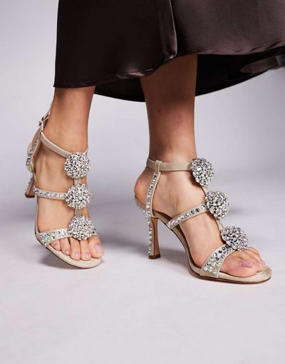 AZALEA WANG Azalea Wang Bestella embellished caged high heels in silver