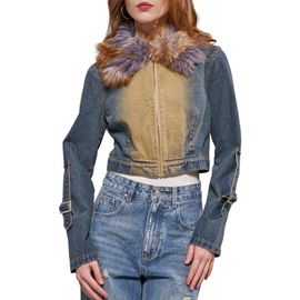 AZALEA WANG AZALEA WANG Coralyn Denim Jacket with Faux Fur Collar