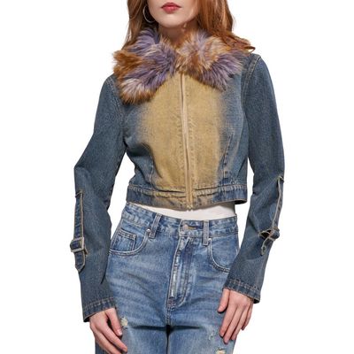 AZALEA WANG AZALEA WANG Coralyn Denim Jacket with Faux Fur Collar