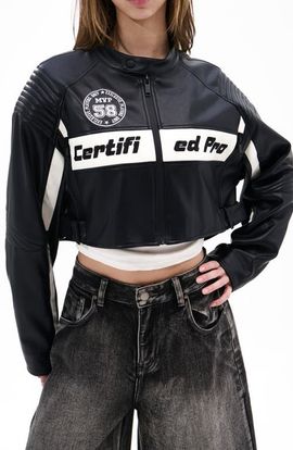 AZALEA WANG AZALEA WANG Crop Faux Leather Racing Jacket
