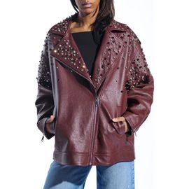 AZALEA WANG AZALEA WANG Crystal Studded Oversize Faux Leather Moto Jacket