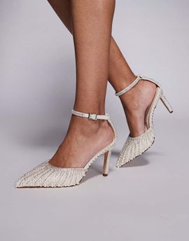 AZALEA WANG Azalea Wang Davina heeled pumps with pearls in ivory-White