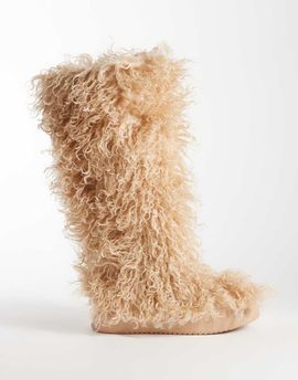 AZALEA WANG Azalea Wang Denton furry knee boots in beige-NEUTRAL