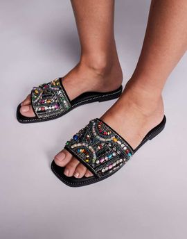 AZALEA WANG Azalea Wang embellished flat sandals in black