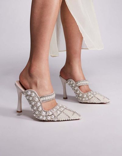 AZALEA WANG Azalea Wang Enya embellished heeled mules in silver
