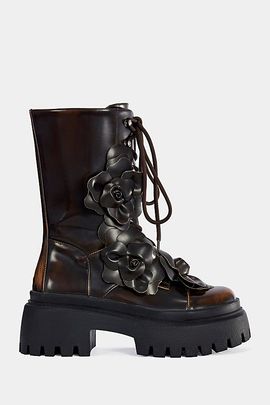 Azalea Wang Azalea Wang Etra Floral Platform Bootie in Espresso, Women's at Urban Outfitters