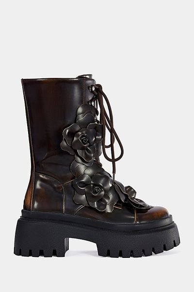 Azalea Wang Azalea Wang Etra Floral Platform Bootie in Espresso, Women's at Urban Outfitters