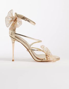 AZALEA WANG Azalea Wang Evanthe heeled sandals with flower detail in gold