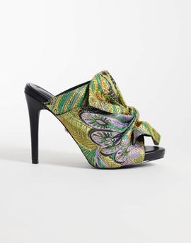 AZALEA WANG Azalea Wang Fayelette heeled mule sandals in green multi