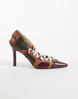 AZALEA WANG Azalea Wang Firestring sporty heeled pumps with laces in olive multi-Green