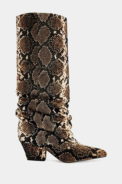 Azalea Wang Azalea Wang Francoise Snake Print Block Boot in Brown, Women's at Urban Outfitters