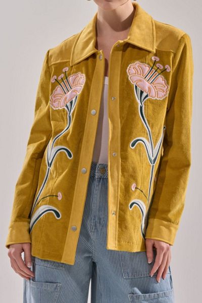 Azalea Wang Azalea Wang Geraldine Floral Corduroy Jacket in Mustard, Women's at Urban Outfitters