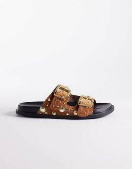 AZALEA WANG Azalea Wang Gerbald studded flat sandals in tan-Brown