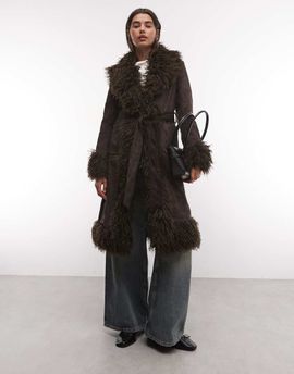 AZALEA WANG Azalea Wang Gilda coat with faux fur trim in chocolate brown