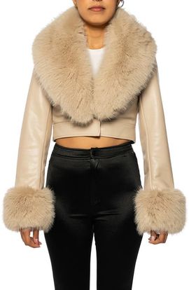 AZALEA WANG AZALEA WANG Gisele Faux Fur Trim Faux Leather Crop Jacket