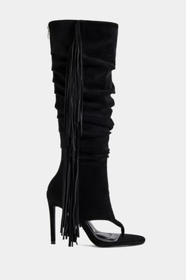 Azalea Wang Azalea Wang Johanna Fringe Stiletto Sandal Boot in Black, Women's at Urban Outfitters