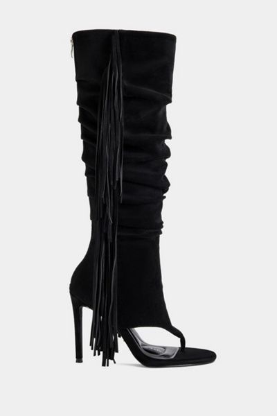 Azalea Wang Azalea Wang Johanna Fringe Stiletto Sandal Boot in Black, Women's at Urban Outfitters