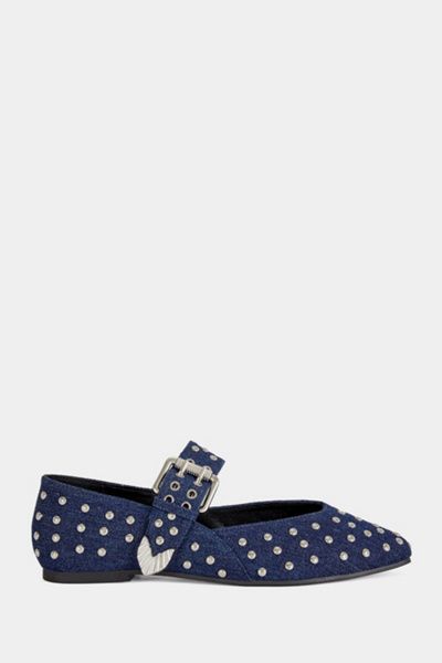 Azalea Wang Azalea Wang Kennith Studded Ballet Flat in Denim, Women's at Urban Outfitters
