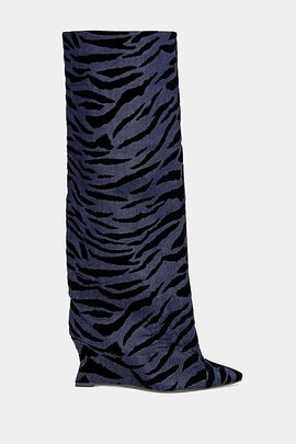 Azalea Wang Azalea Wang Kenya Animal Print Wedge Boot in Denim, Women's at Urban Outfitters