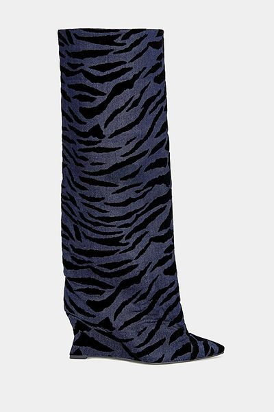 Azalea Wang Azalea Wang Kenya Animal Print Wedge Boot in Denim, Women's at Urban Outfitters