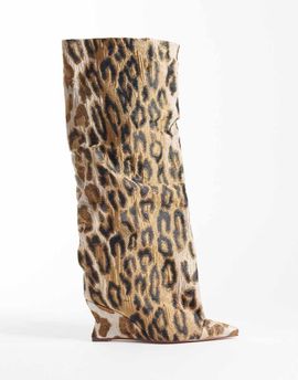 AZALEA WANG Azalea Wang Kenya wedge knee boots in leopard print-MULTI