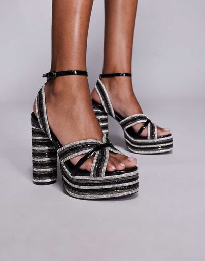 AZALEA WANG Azalea Wang Kinslee embellished platform sandals in black and white