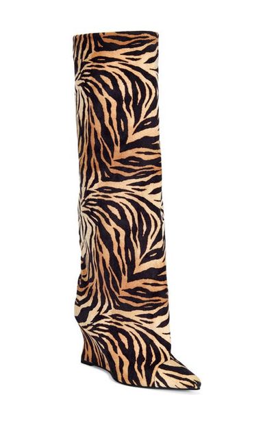 AZALEA WANG AZALEA WANG Knee High Animal Print Wedge Boot