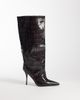 AZALEA WANG Azalea Wang Laniya pointed cone heel glam knee boots in espresso croc-Brown - 1