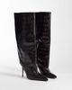 AZALEA WANG Azalea Wang Laniya pointed cone heel glam knee boots in espresso croc-Brown - 3