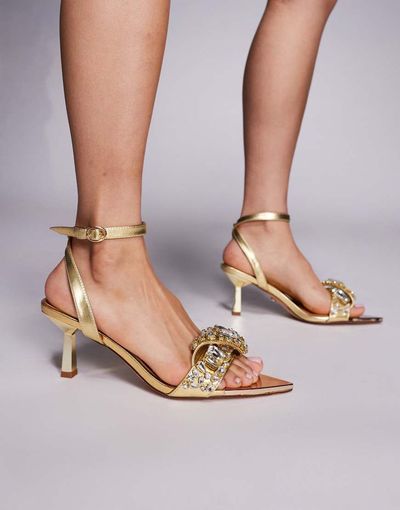AZALEA WANG Azalea Wang Lethe pointed toe embellished sandal in gold