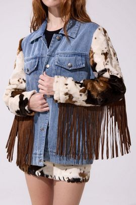 Azalea Wang Azalea Wang Lila Western Fringe Jacket in Denim, Women's at Urban Outfitters