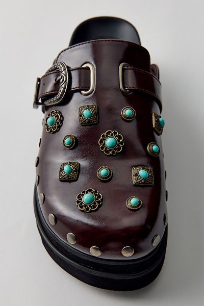 Azalea Wang Azalea Wang Mavis Embellished Flatform Clogs in Chocolate, Women's at Urban Outfitters