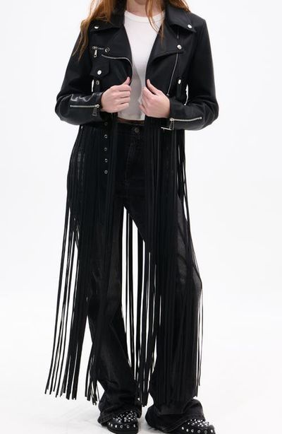 AZALEA WANG AZALEA WANG Maxi Fringe Faux Leather Moto Jacket